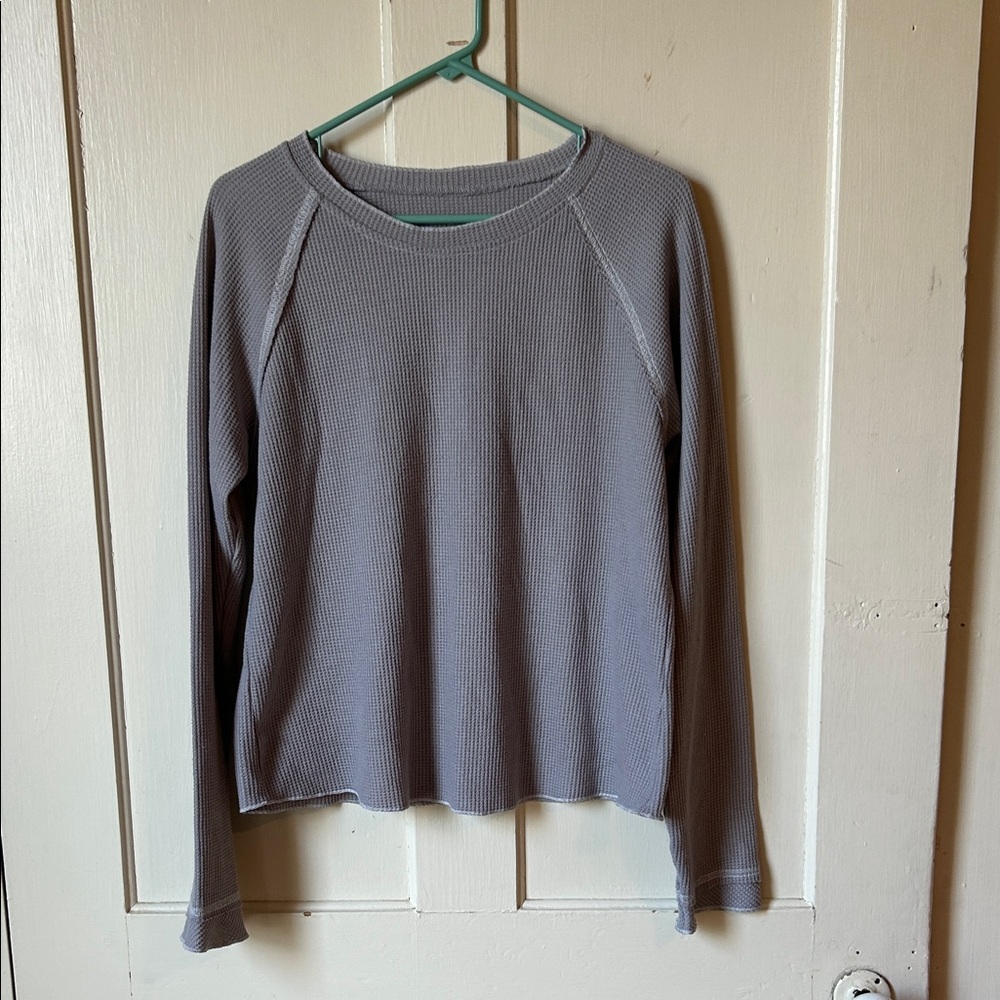 Gray Ribbed Long Sleeve Top